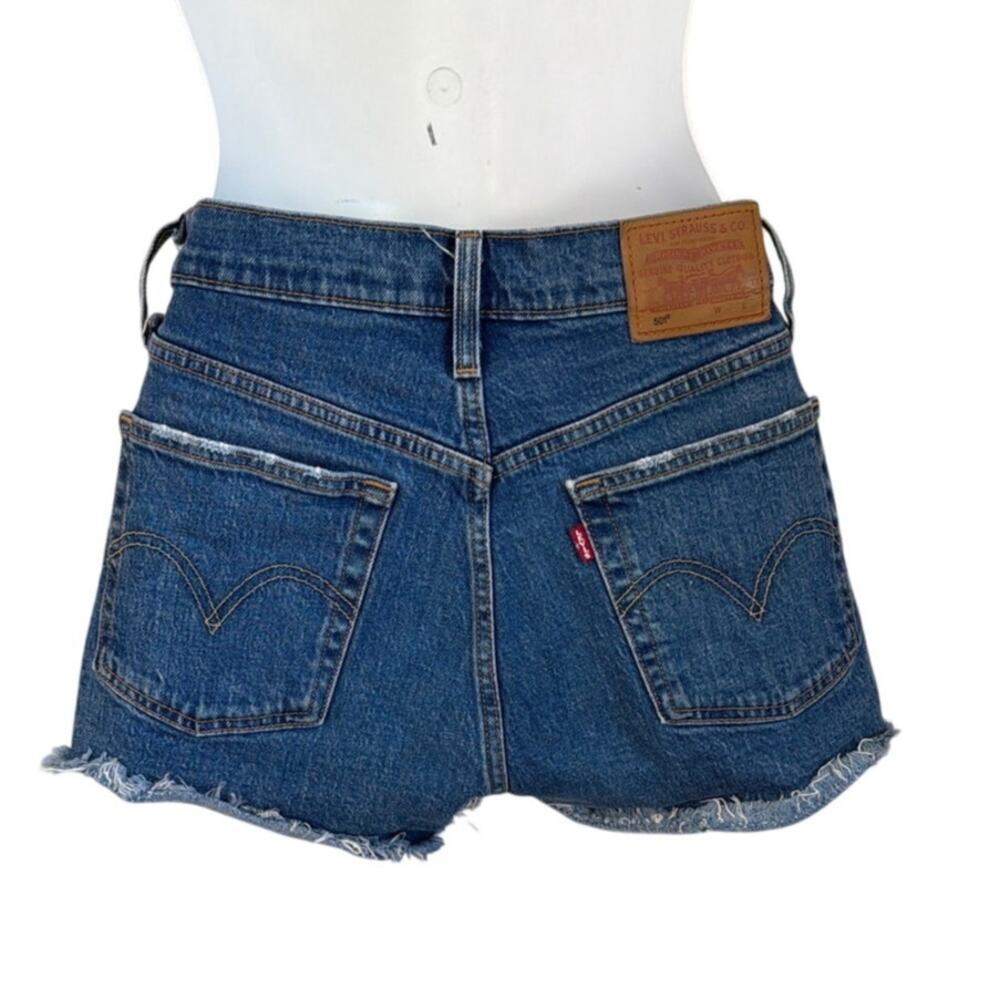 Levis Premium 501 High Rise Denim Shorts Big E Womens Size 26 Blue Cut Off EUC